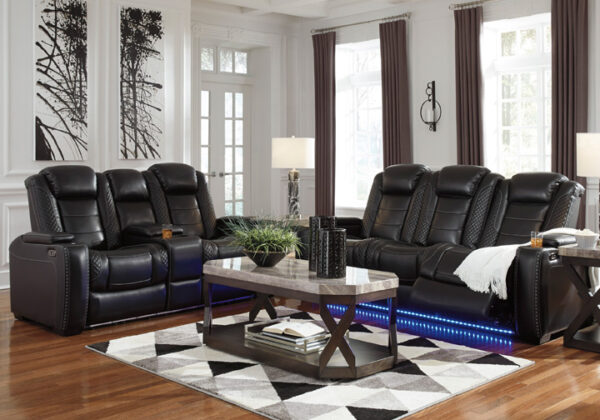 black reclining sofa with led lights
