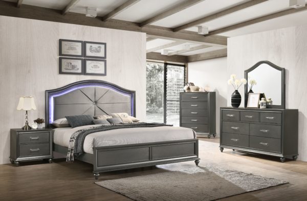 silver bedroom set with light